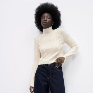 RUFFLED HIGH COLLAR KNIT SWEATER ZARA